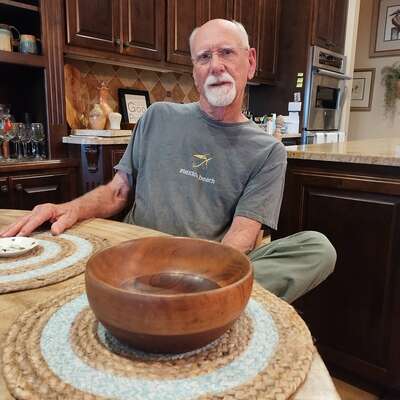 Bob Vickery and the mahogany bowl that started it all, made in 1956